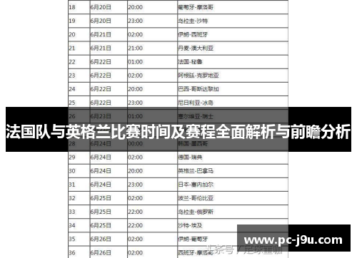 法国队与英格兰比赛时间及赛程全面解析与前瞻分析